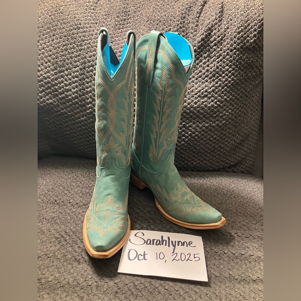 Turquoise Embroidered Heeled Boots